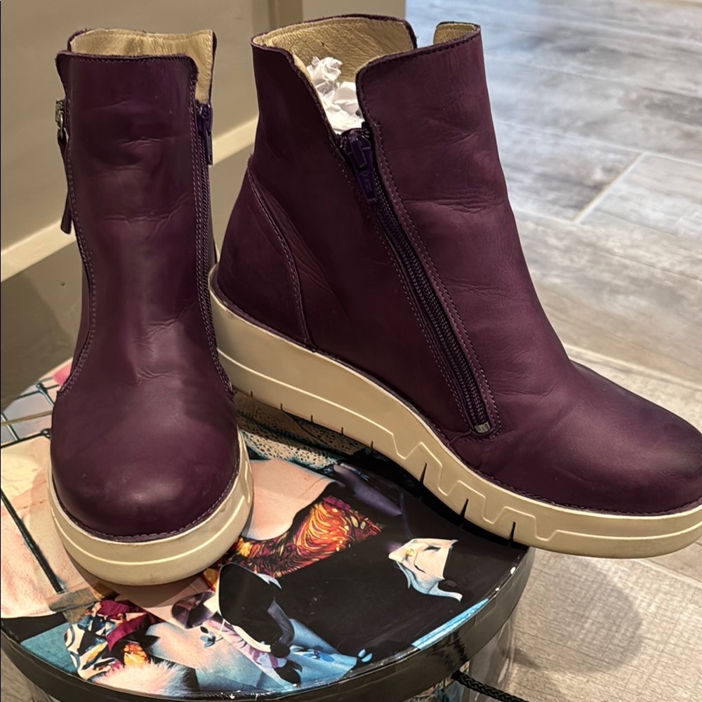 Purple Leather Ankle Boots